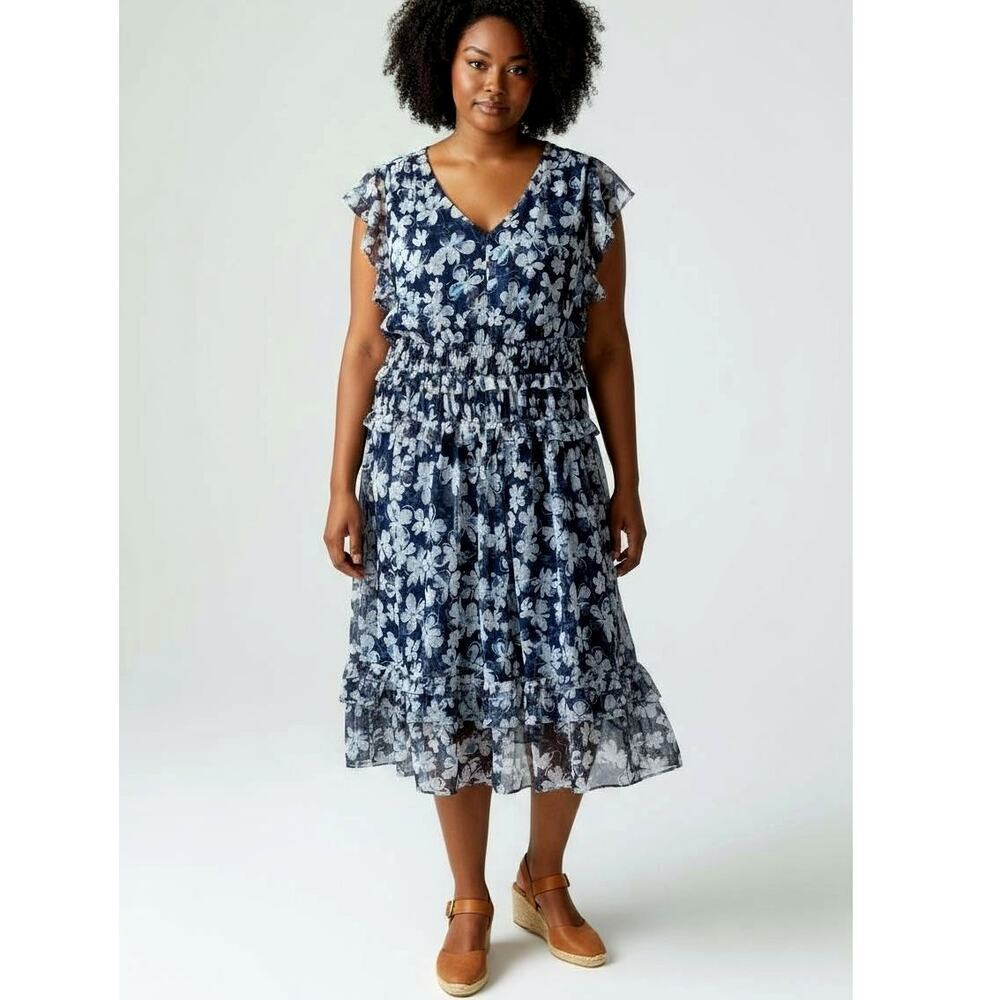 LANE BRYANT‎ Midi Dress Plus 26/28 4X Flowy Floral Ruffle Romantic Cottage Artsy